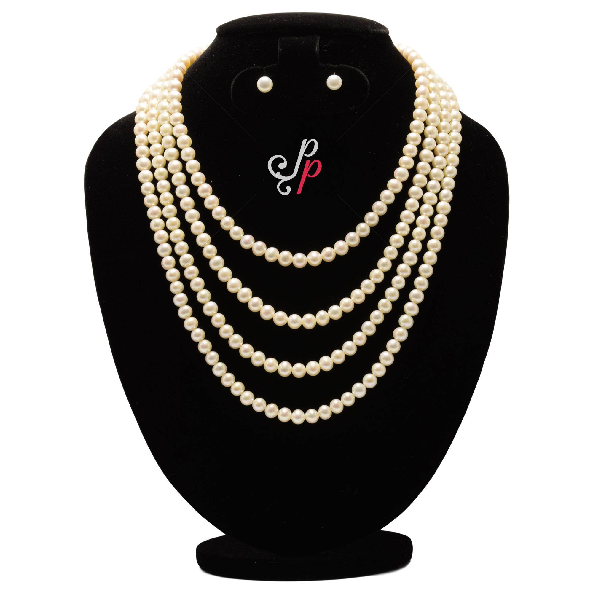 Pink Pearl Set in 7mm Round Pink Pearls - AAA Quality