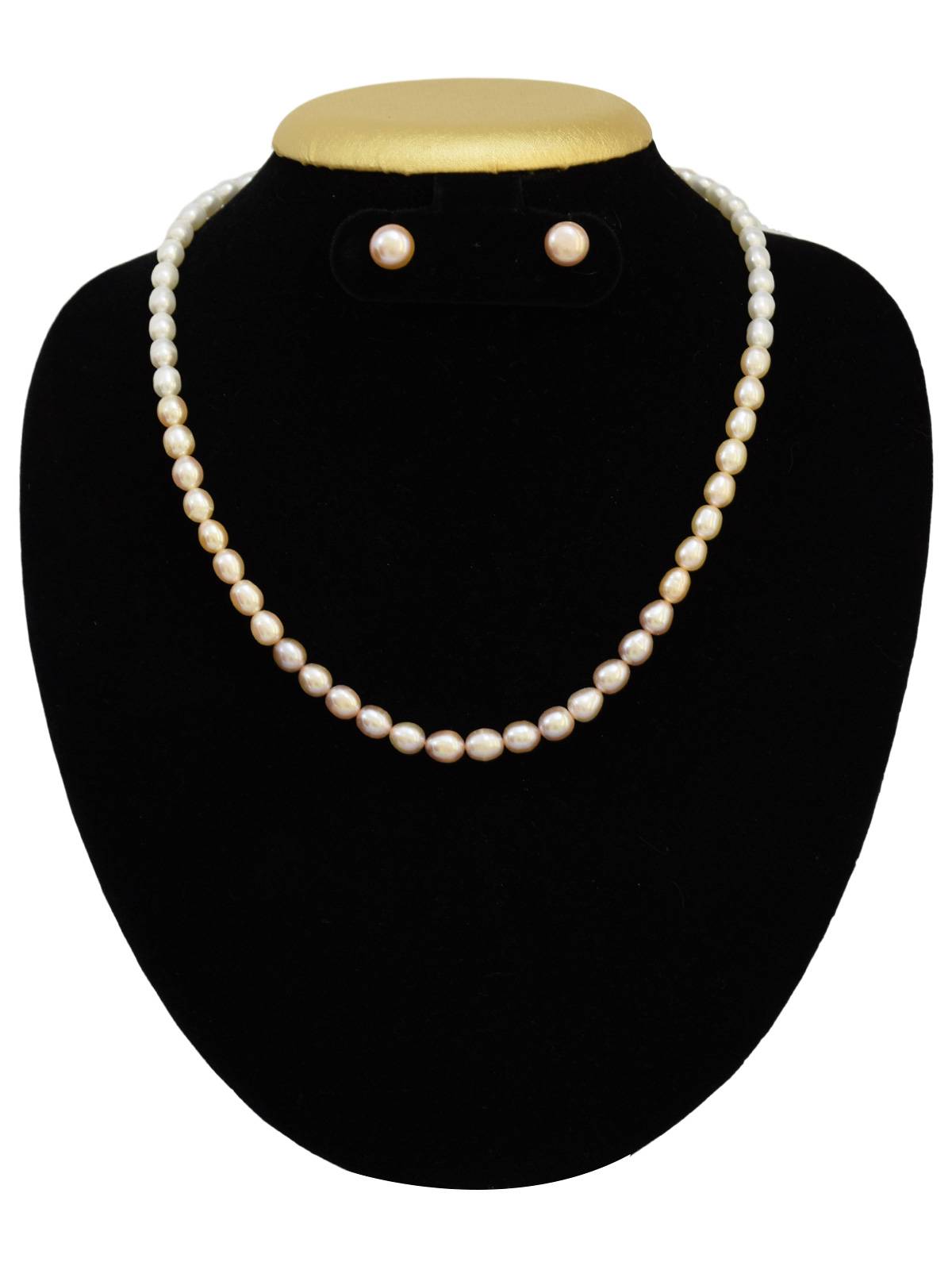 Shiny Multi Pink Pearl Necklace Set in 7.5mm Long Oval Pearls