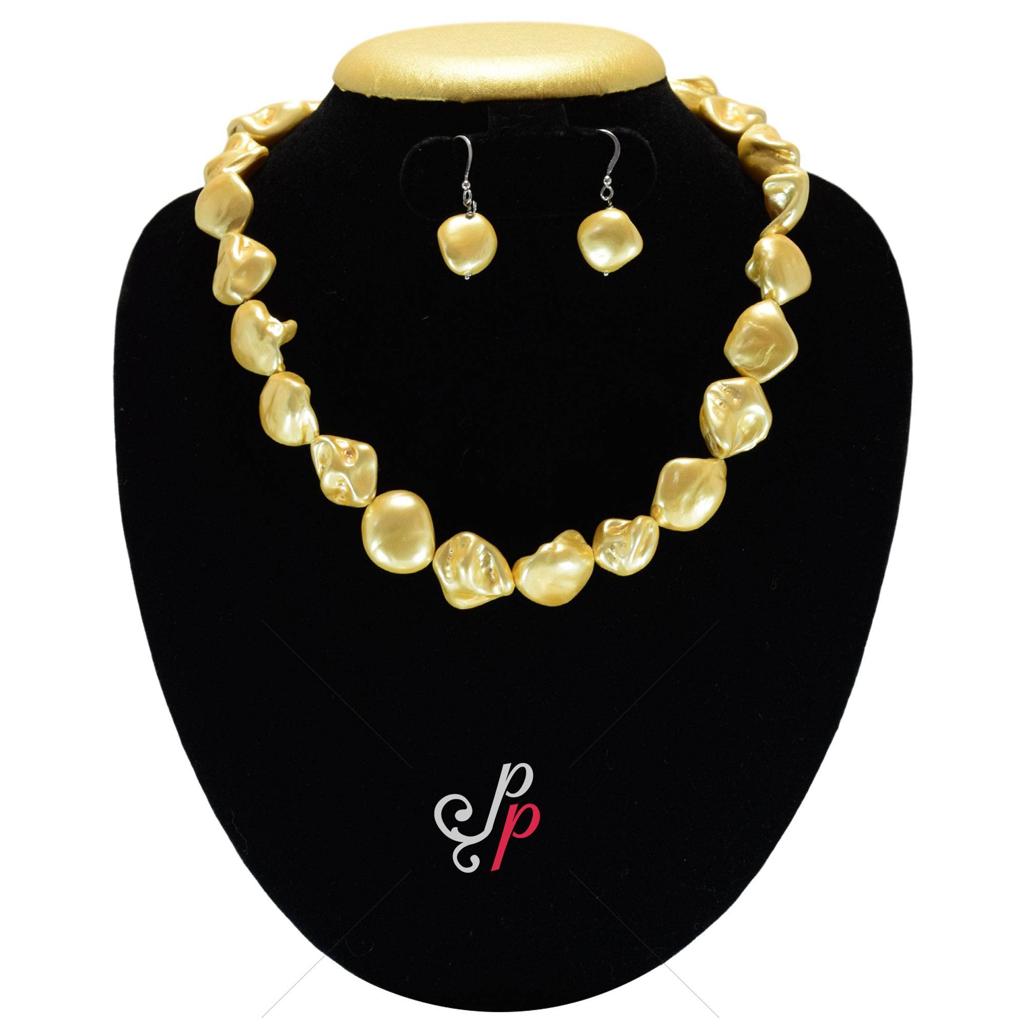 Large Baroque Pearl Necklace in Golden Colour Pearls