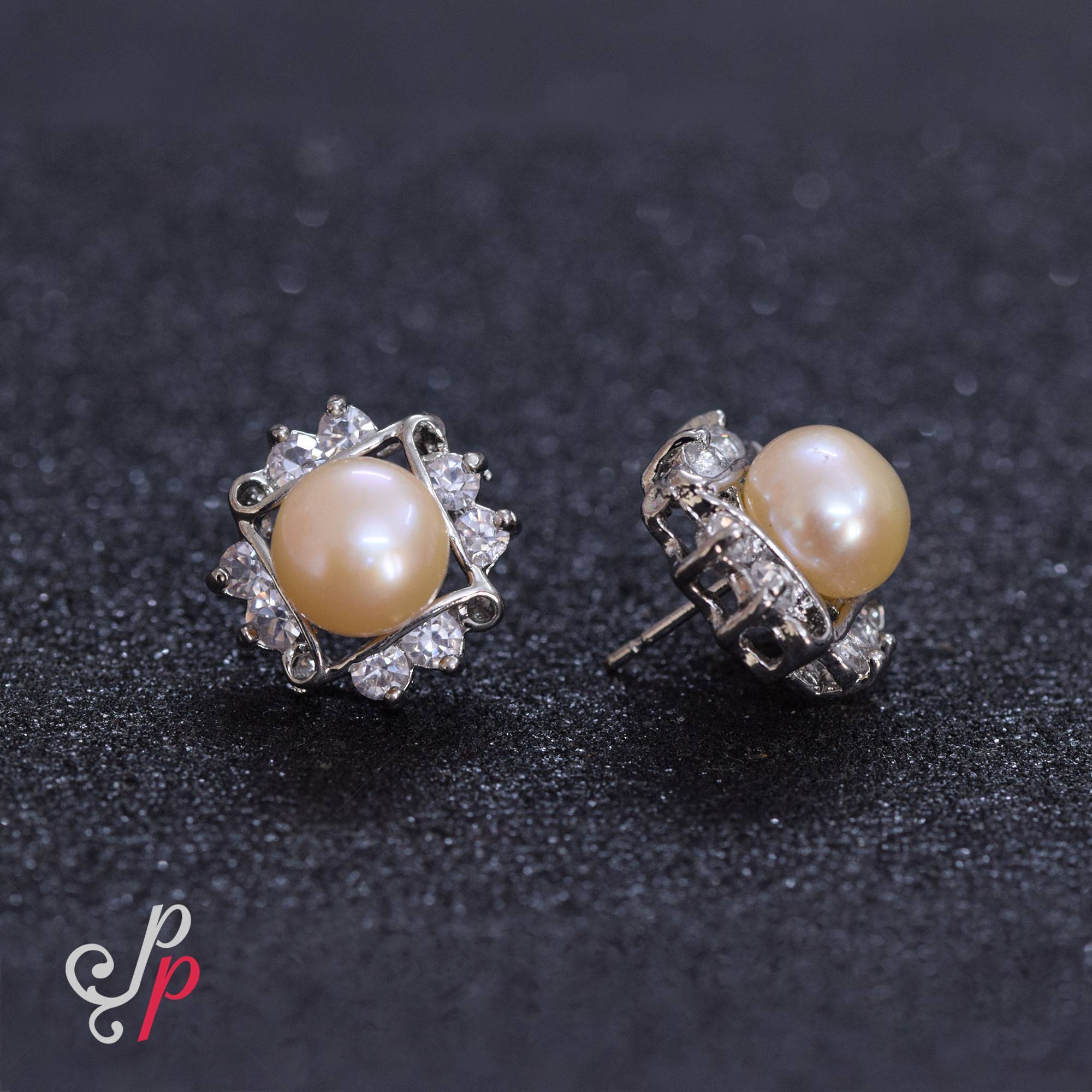 Pink pearl Studs with Beautiful American Diamonds