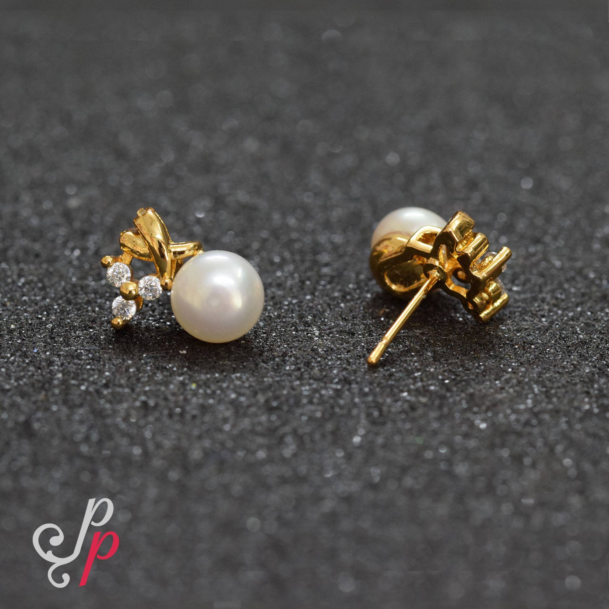 Stylish Pearl Studs in American Diamonds