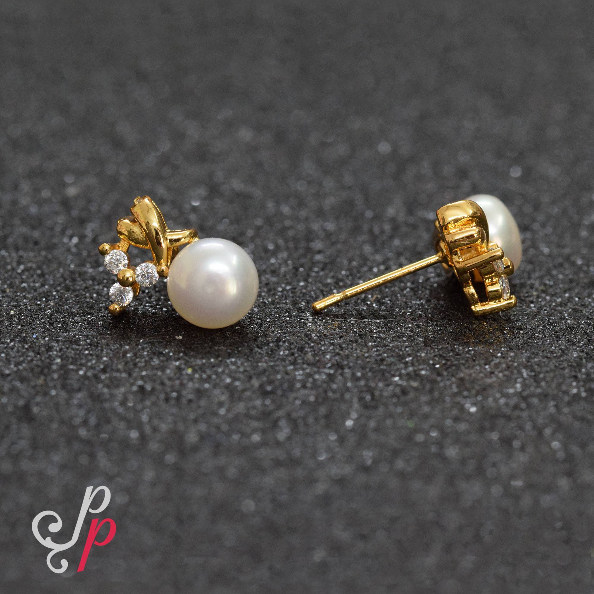 Stylish Pearl Studs in American Diamonds
