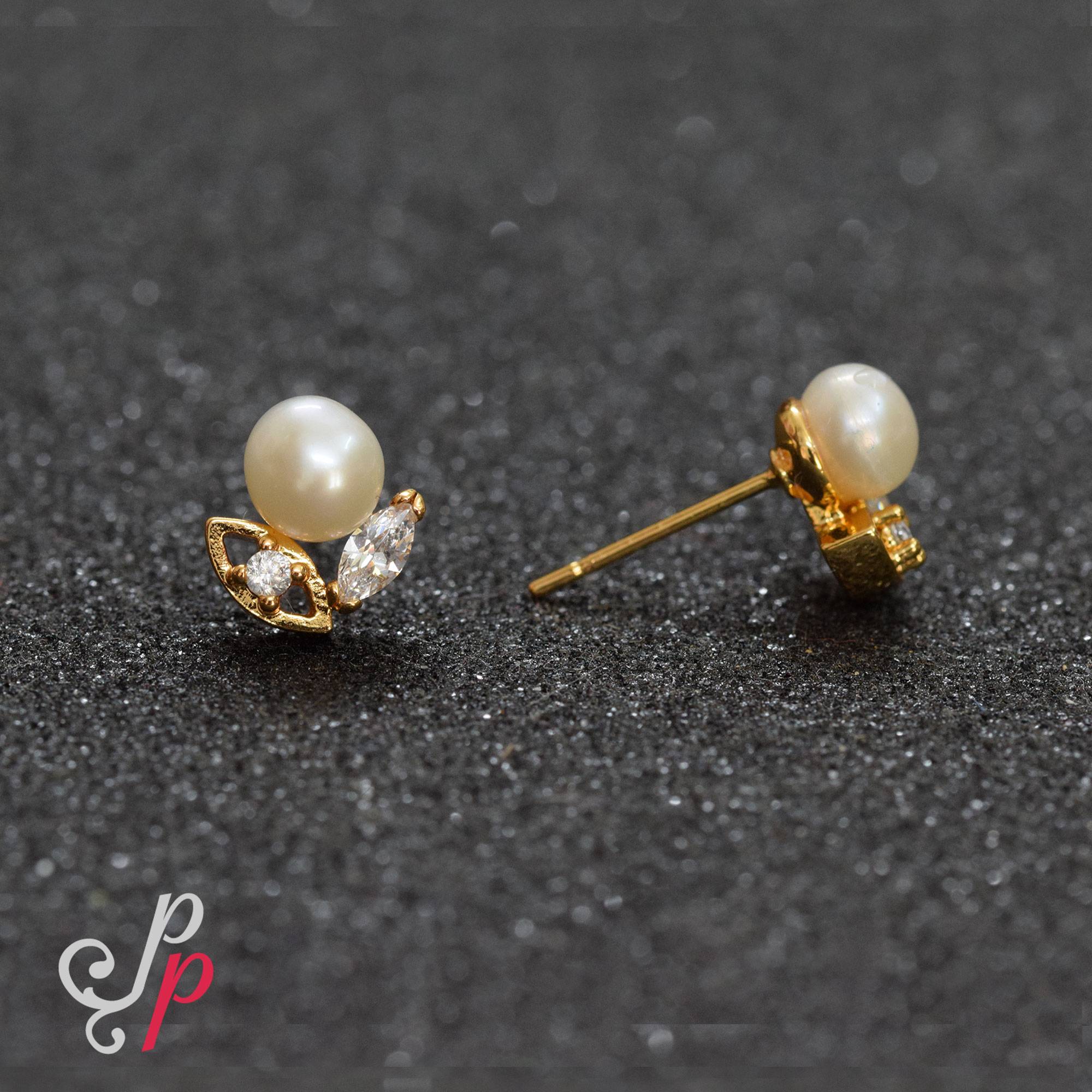 Stylish Pearl Studs in Korean Gold Colour Metal
