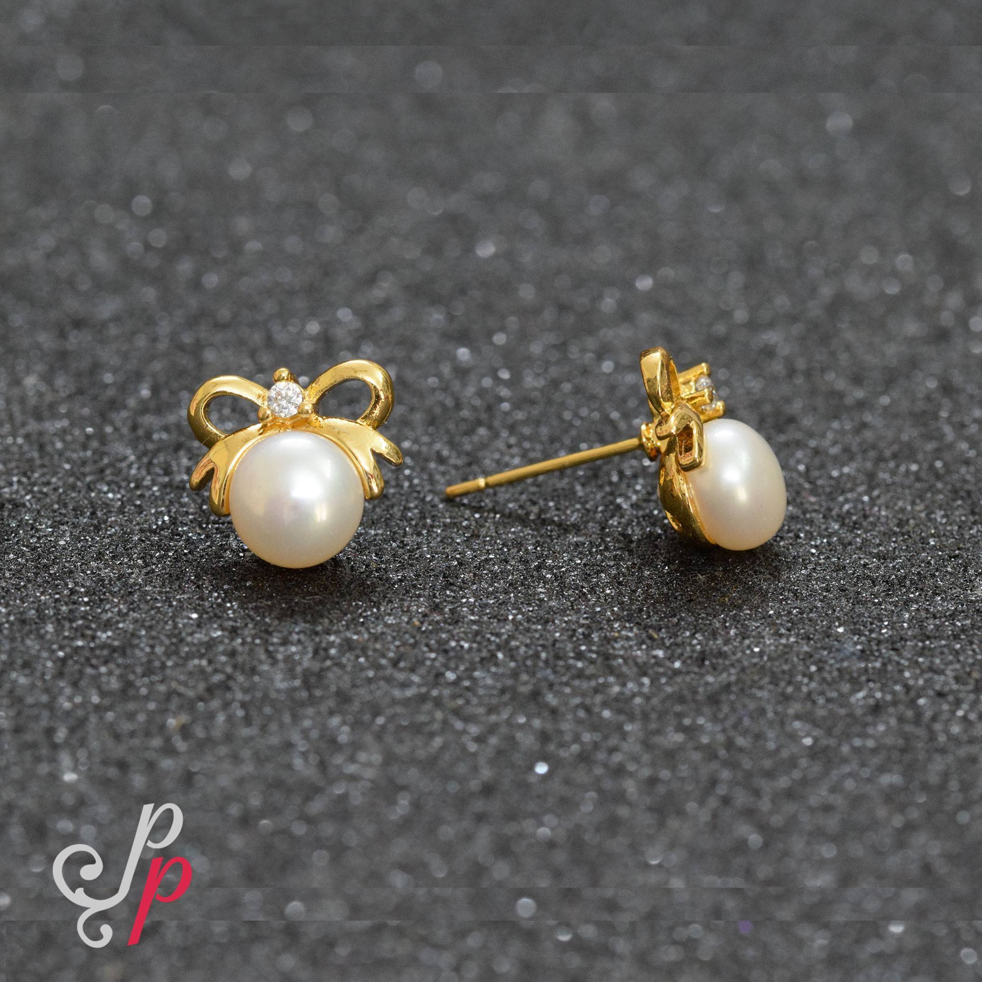 Pretty Butterfly Pearl Studs in Golden Colour Korean Metal