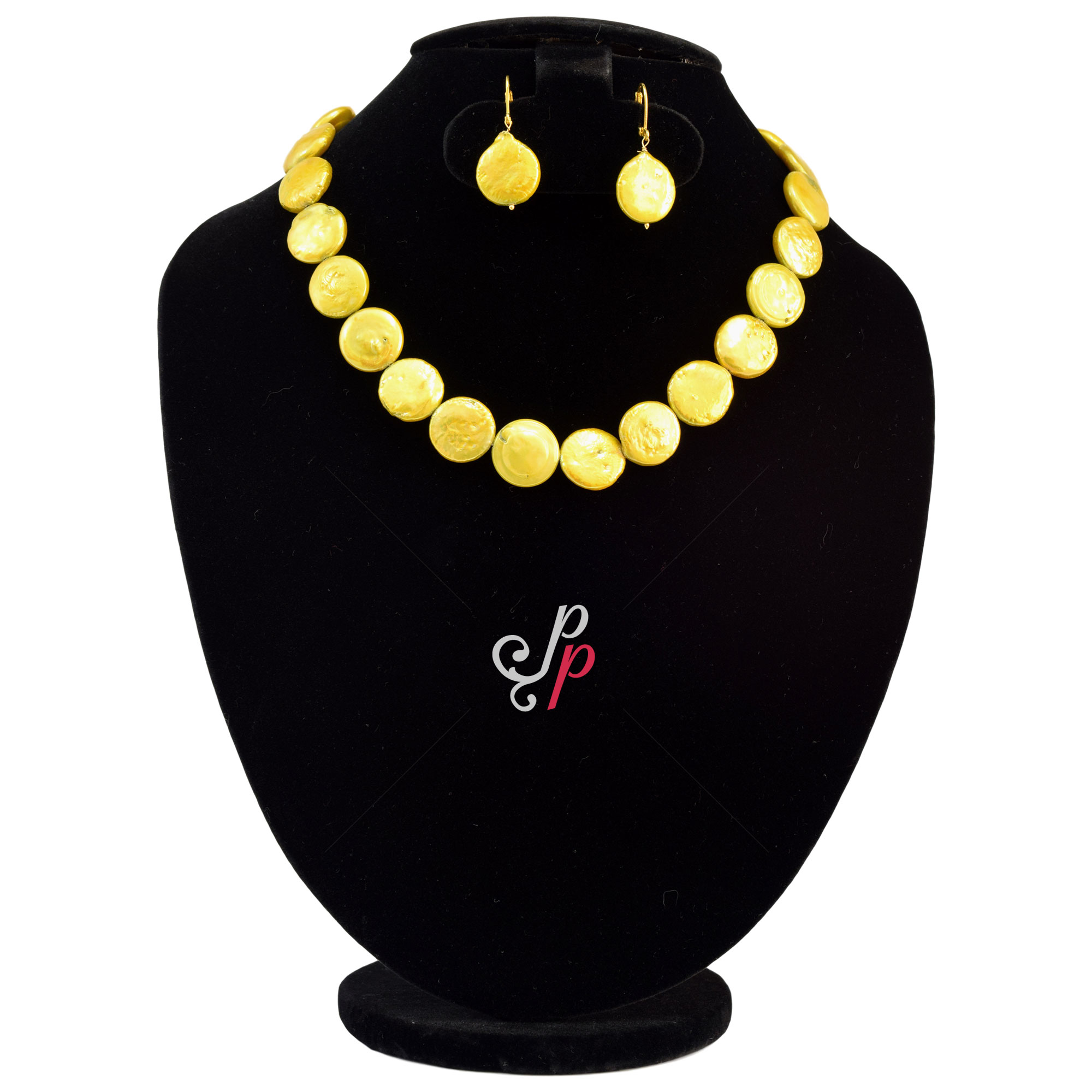 Beautiful Bright Golden Colour Coin Pearl Necklace Set