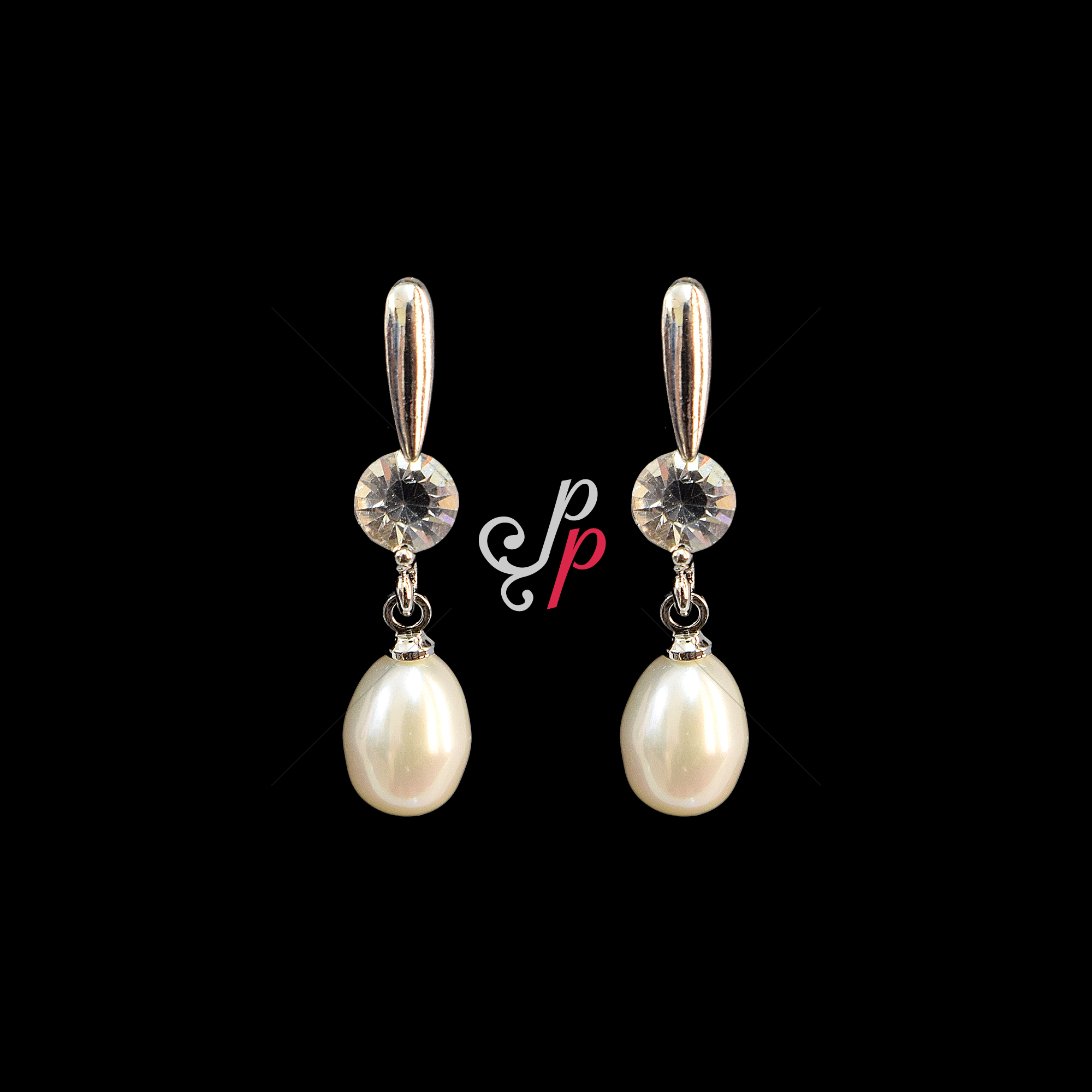 Pearl Hangings in White Pearls and American Diamonds