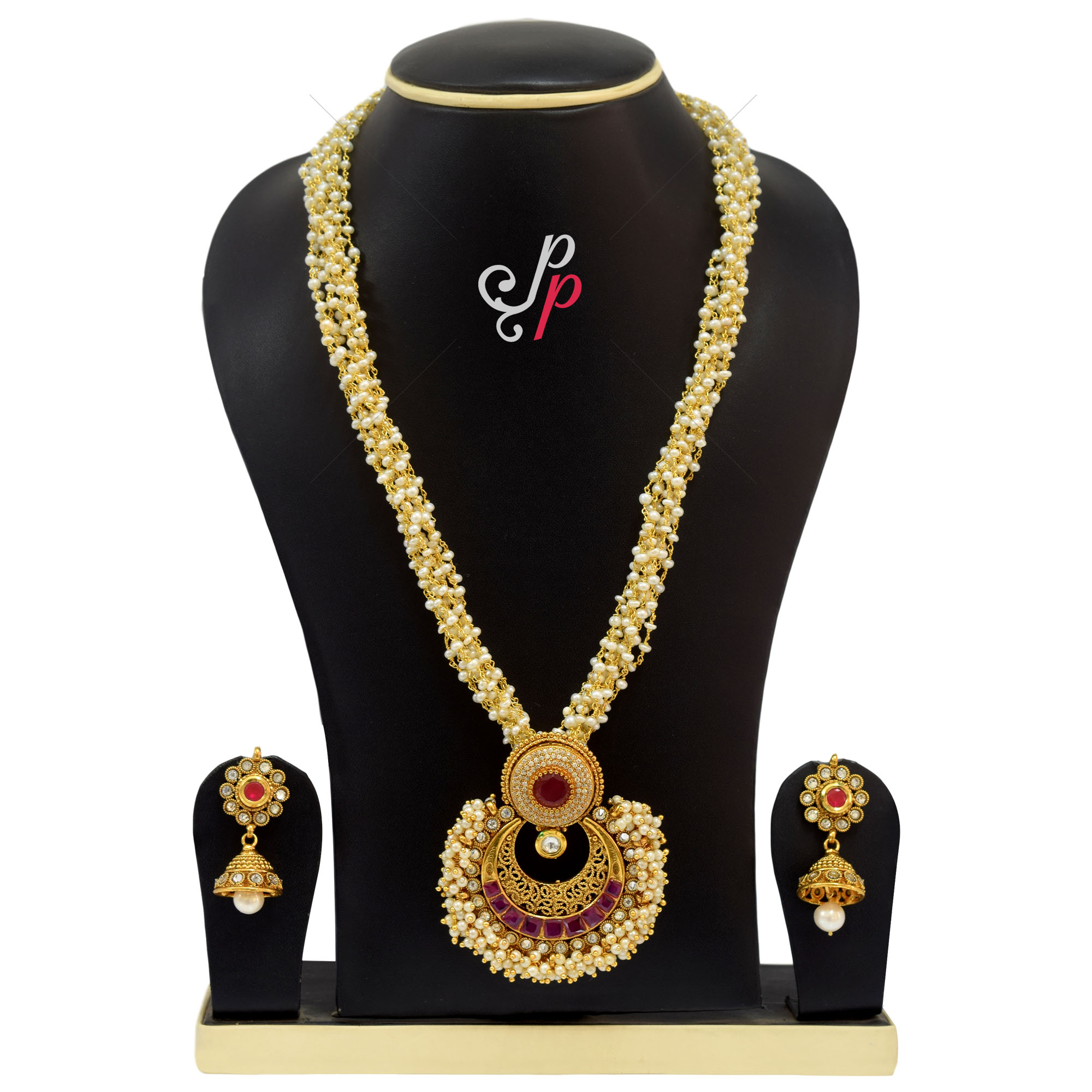 Traditional beauty at it's best. Long 10 Line Taar mala pearl set