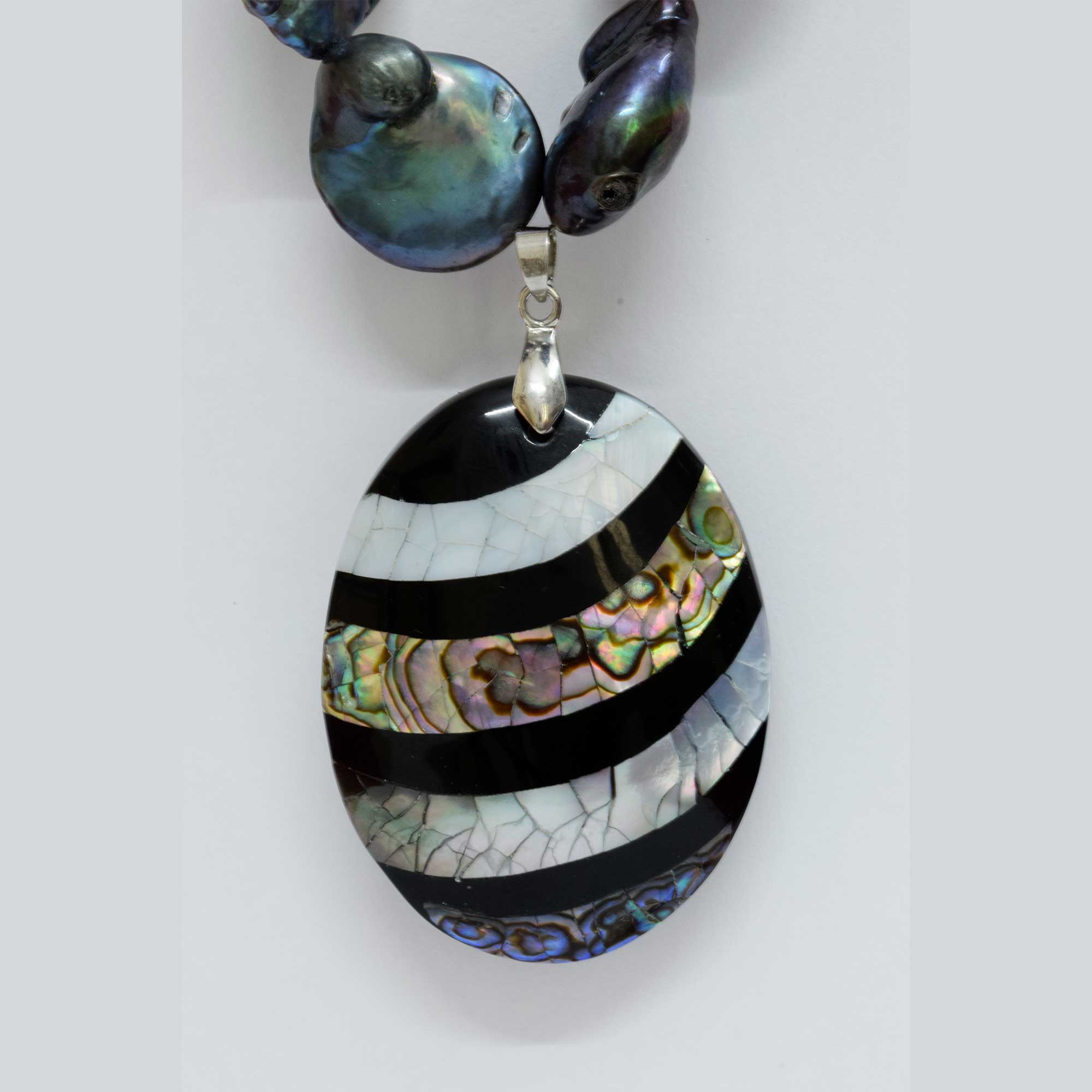 Bold and Beautiful - Biwa Pearl Necklace Set in Large Peacock Blue Pearls