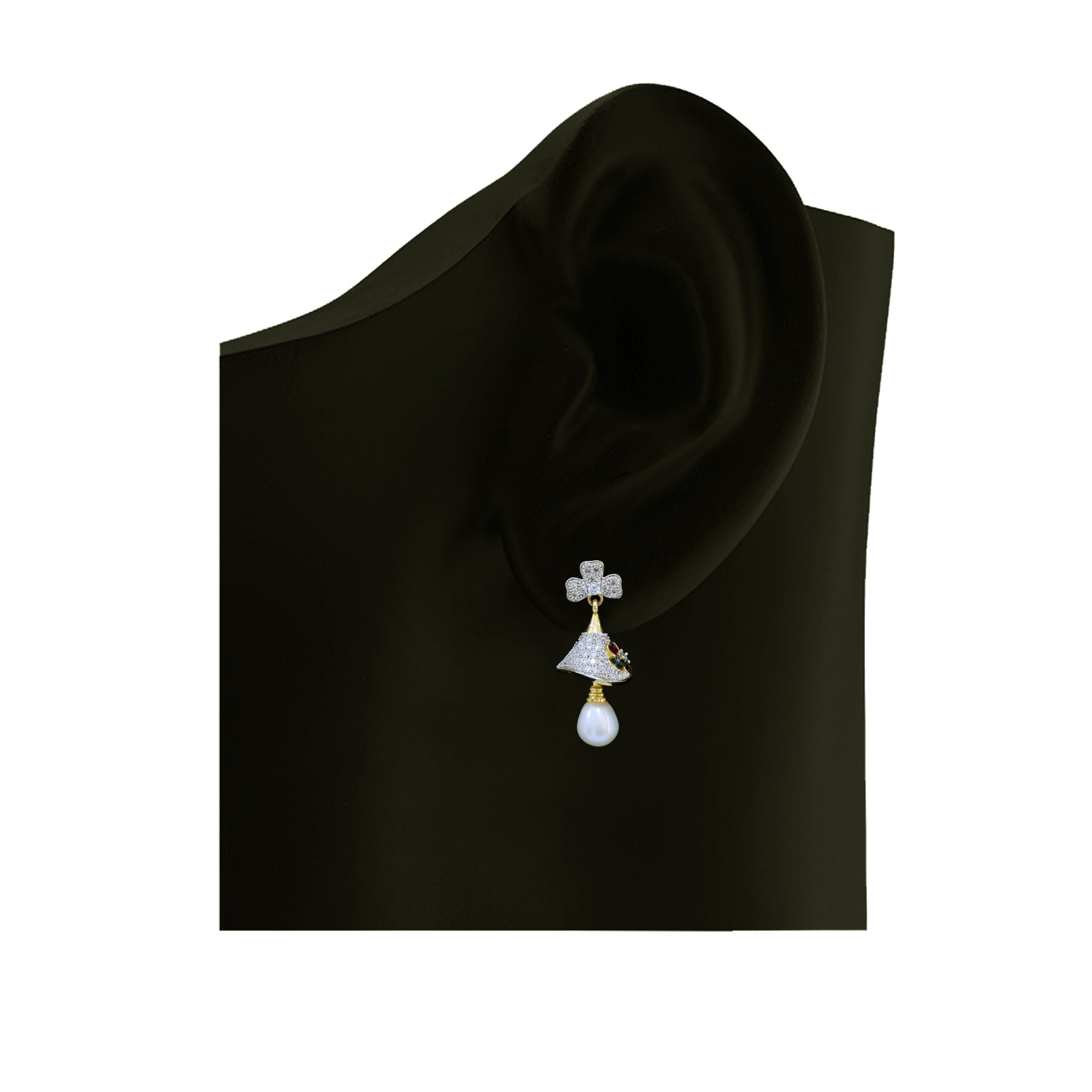 Pretty Pearl Jhumkas in American Diamonds