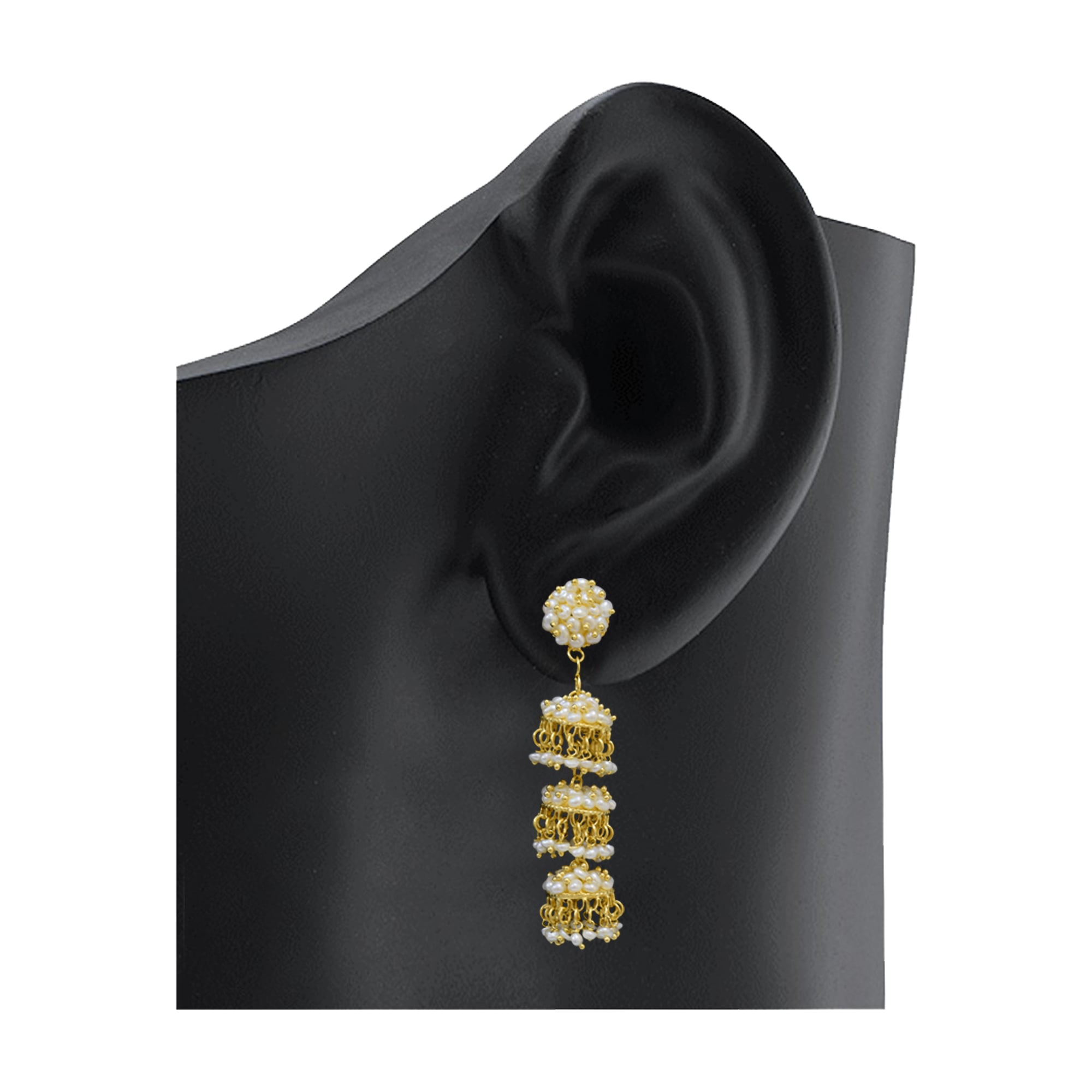 Triple decked seed pearl jhumkas