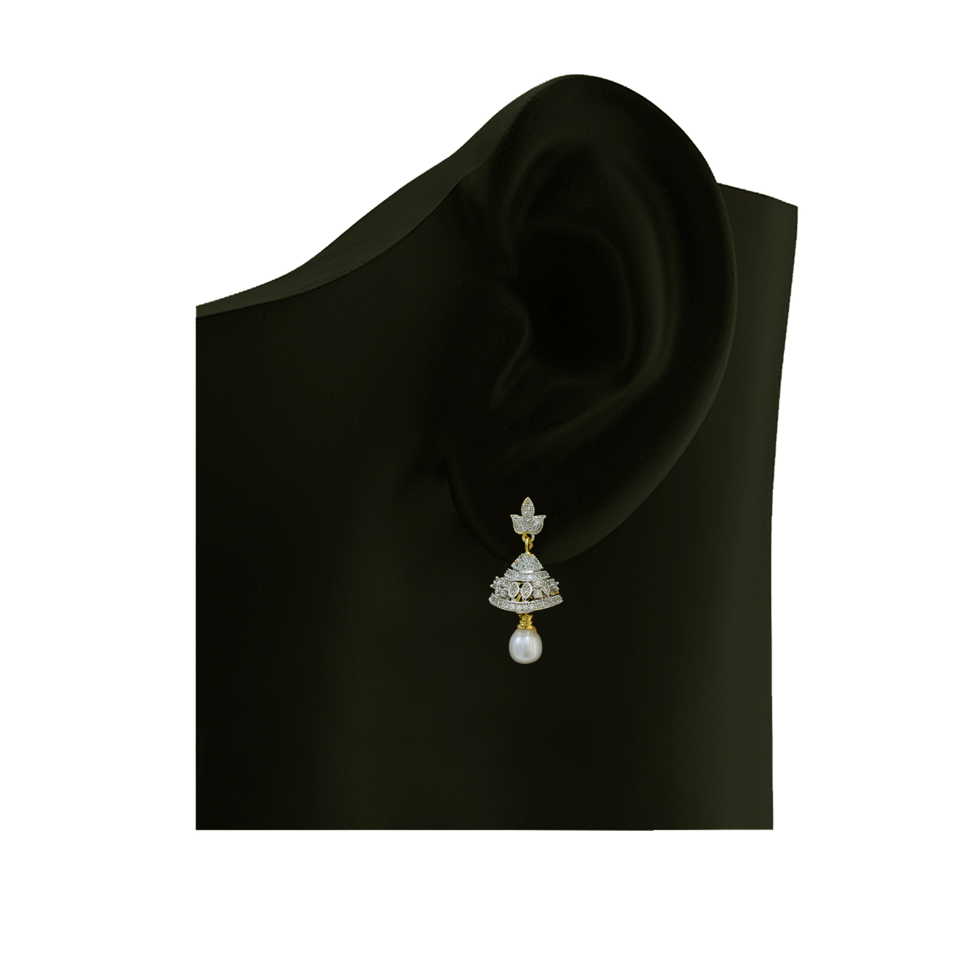 Pretty Pearl Jhumkas in American Diamonds - Style 7