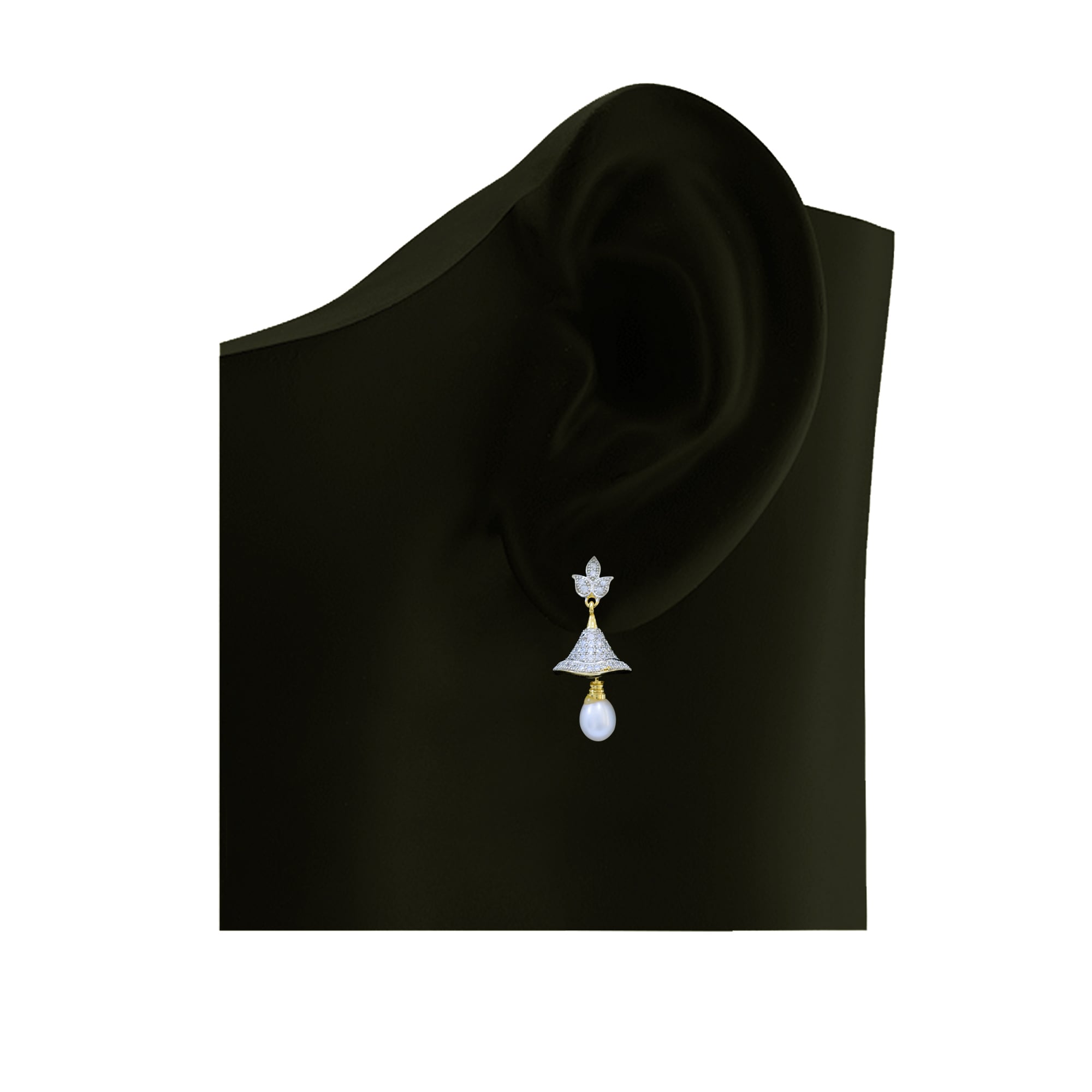Pretty Pearl Jhumkas in American Diamonds - Style 8