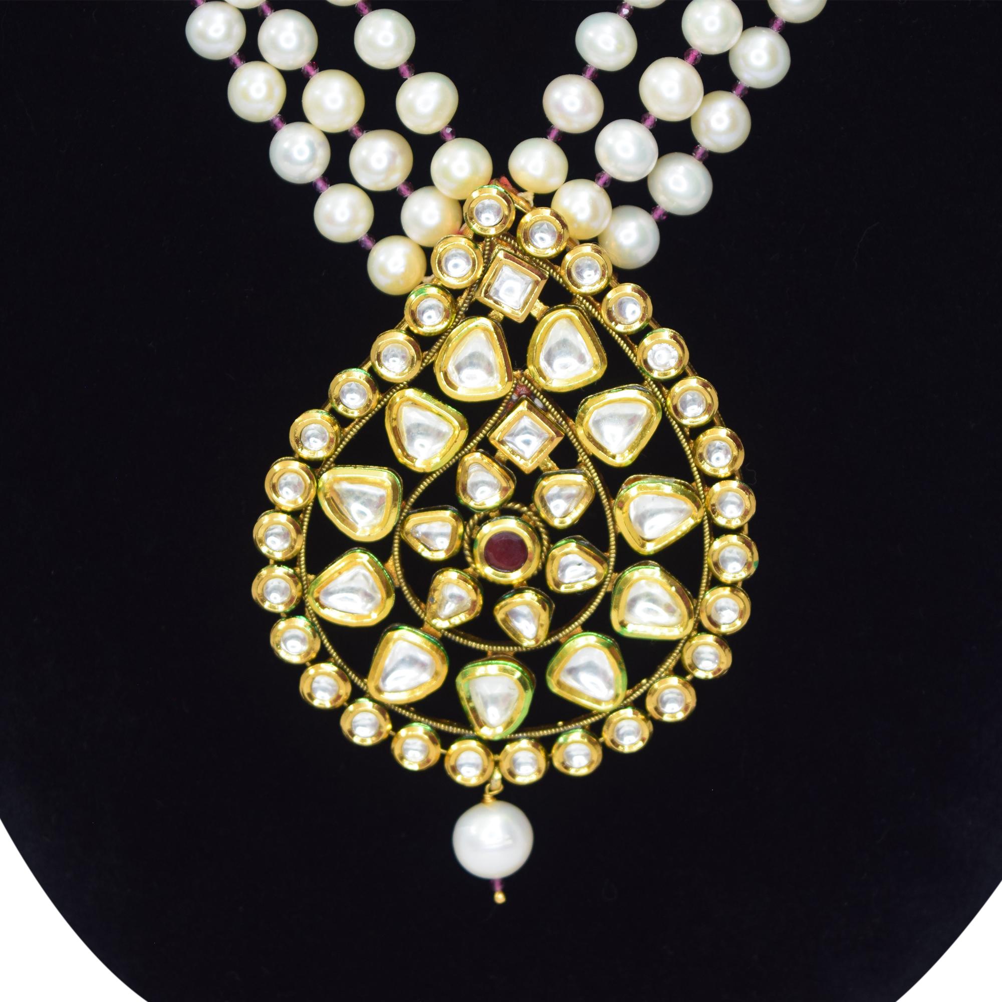 3 Rows Grand and Heavy Wedding Pearl Necklace Set pendant