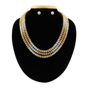 Stunning 20inches Triple Layer White & Champagne Pearls Necklace