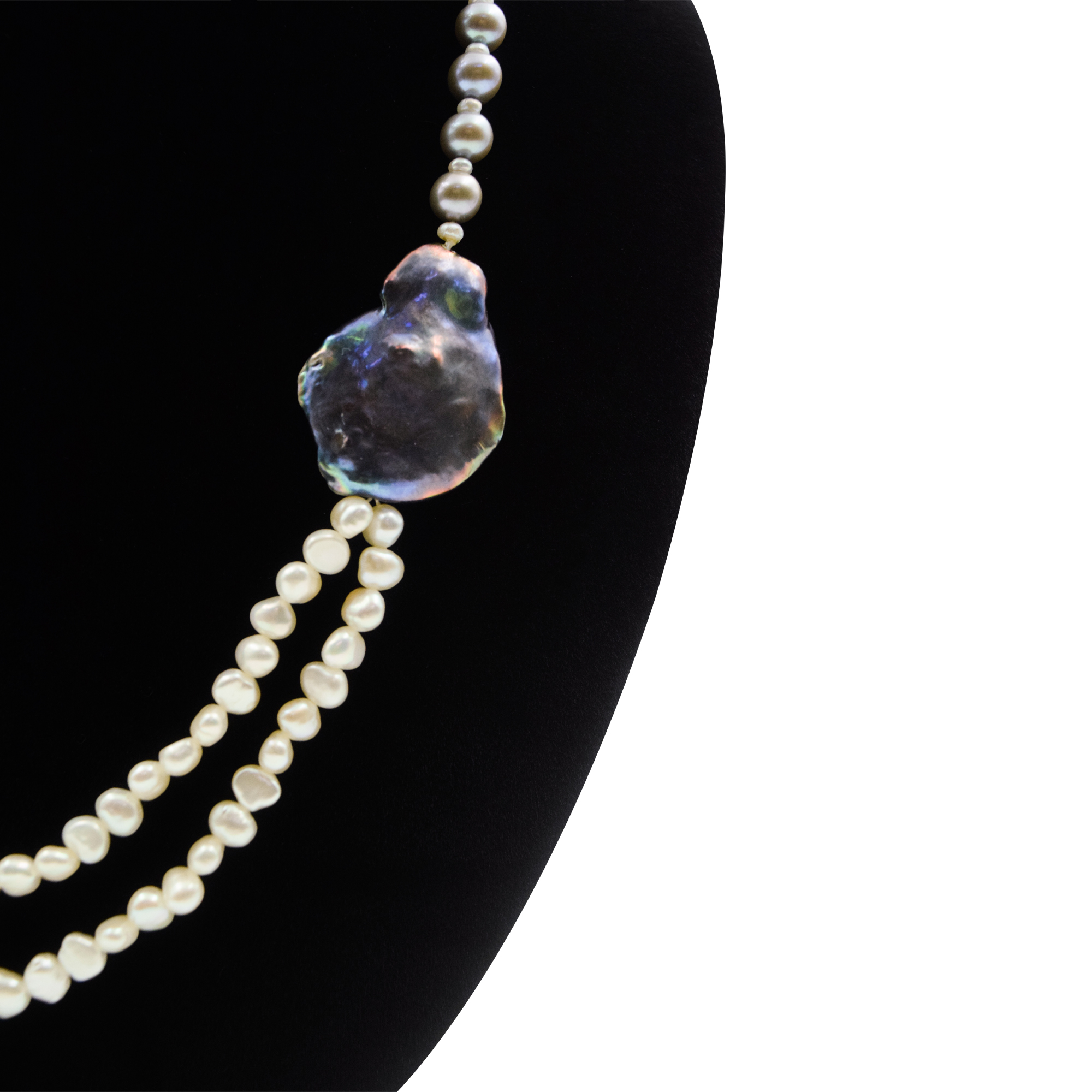 Stunning White & Grey Pearls Necklace With Artsy Baroque Pearl1