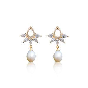 Attractive CZ Teardrop Studs With White Oval Pearl Drops