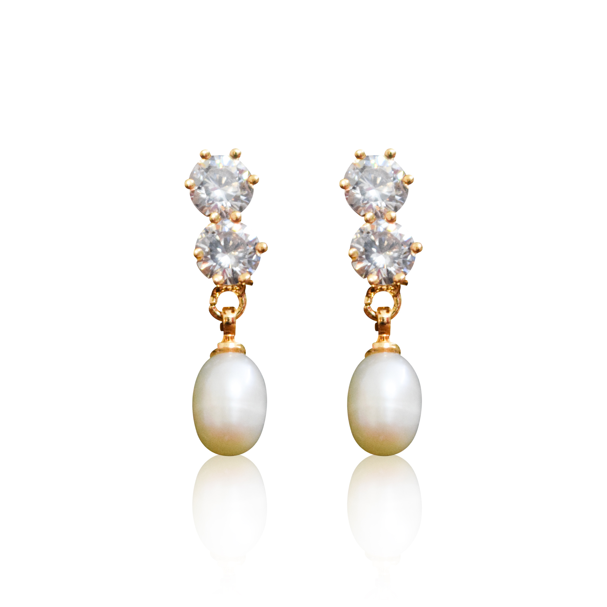 Luminous White Oval Pearl Drops With Sparkling AD Studs