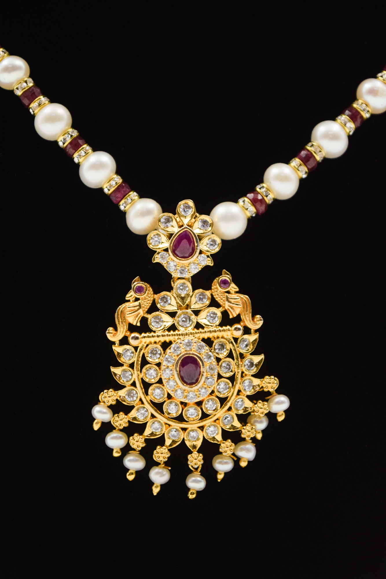 Elegant White Pearls Necklace With Timeless AD Pendant-1