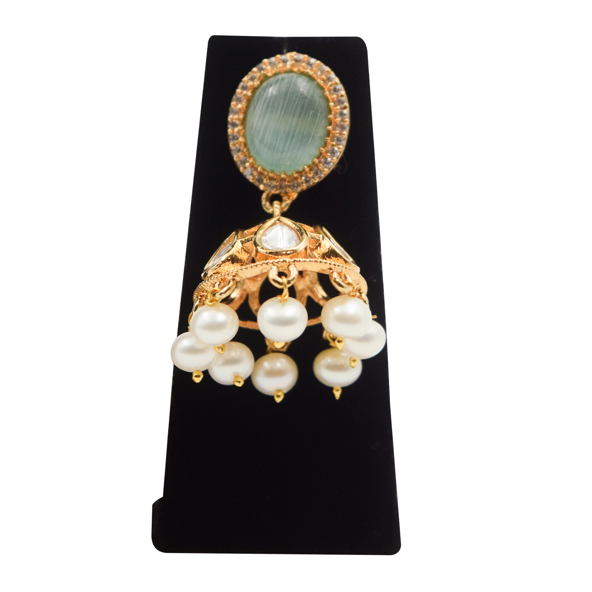 Subtle & Elegant White Pearls Multi-line Choker With Green Onyx Pendant - jhumka