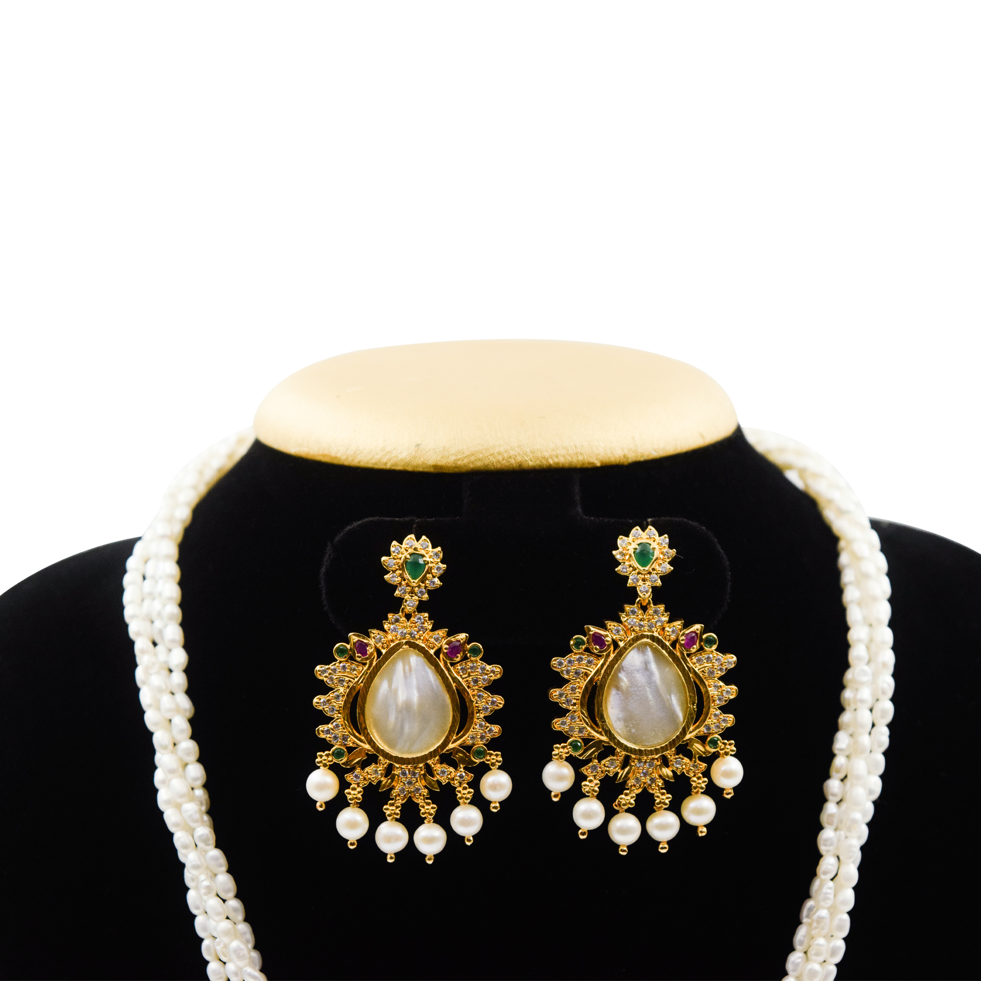 Exquisite White Rice Pearl Necklace With MOP Statement Pendant- close up1