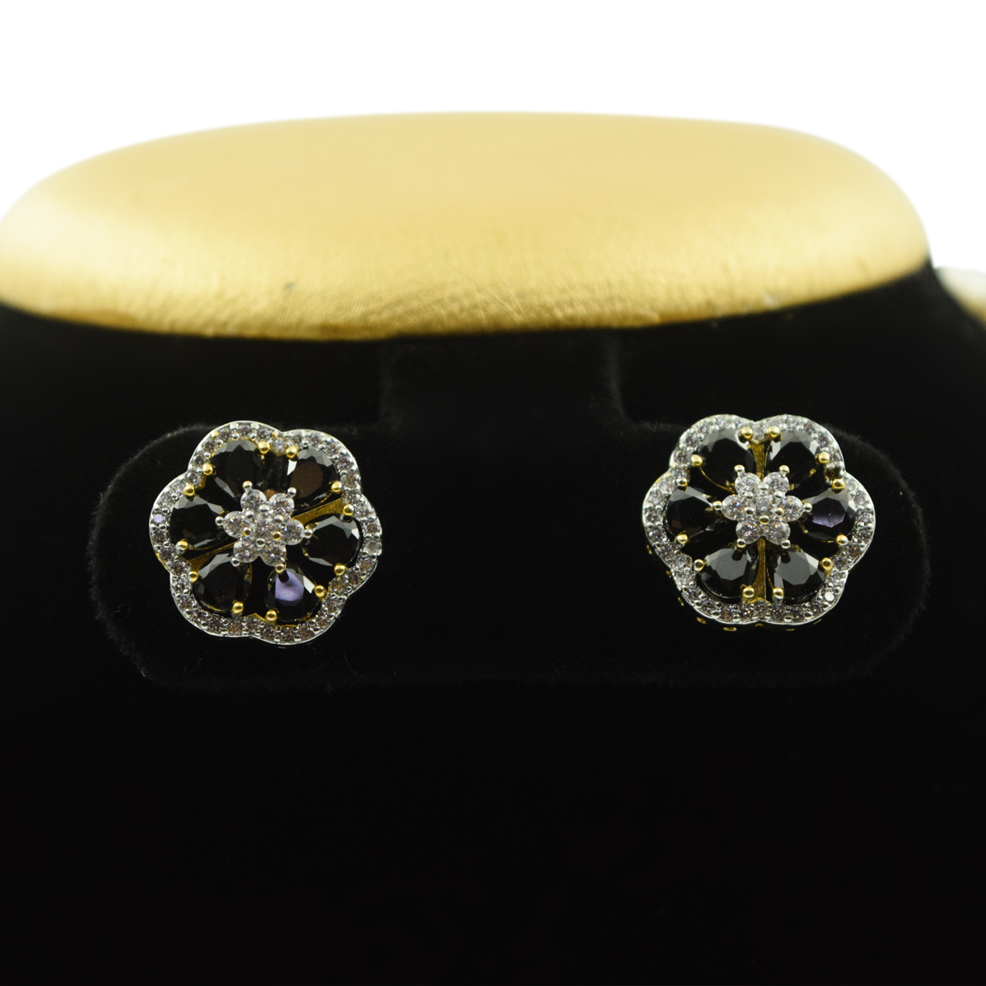 Regal White Pearls Haar With CZ & Black Onyx Side Pendants - earrings