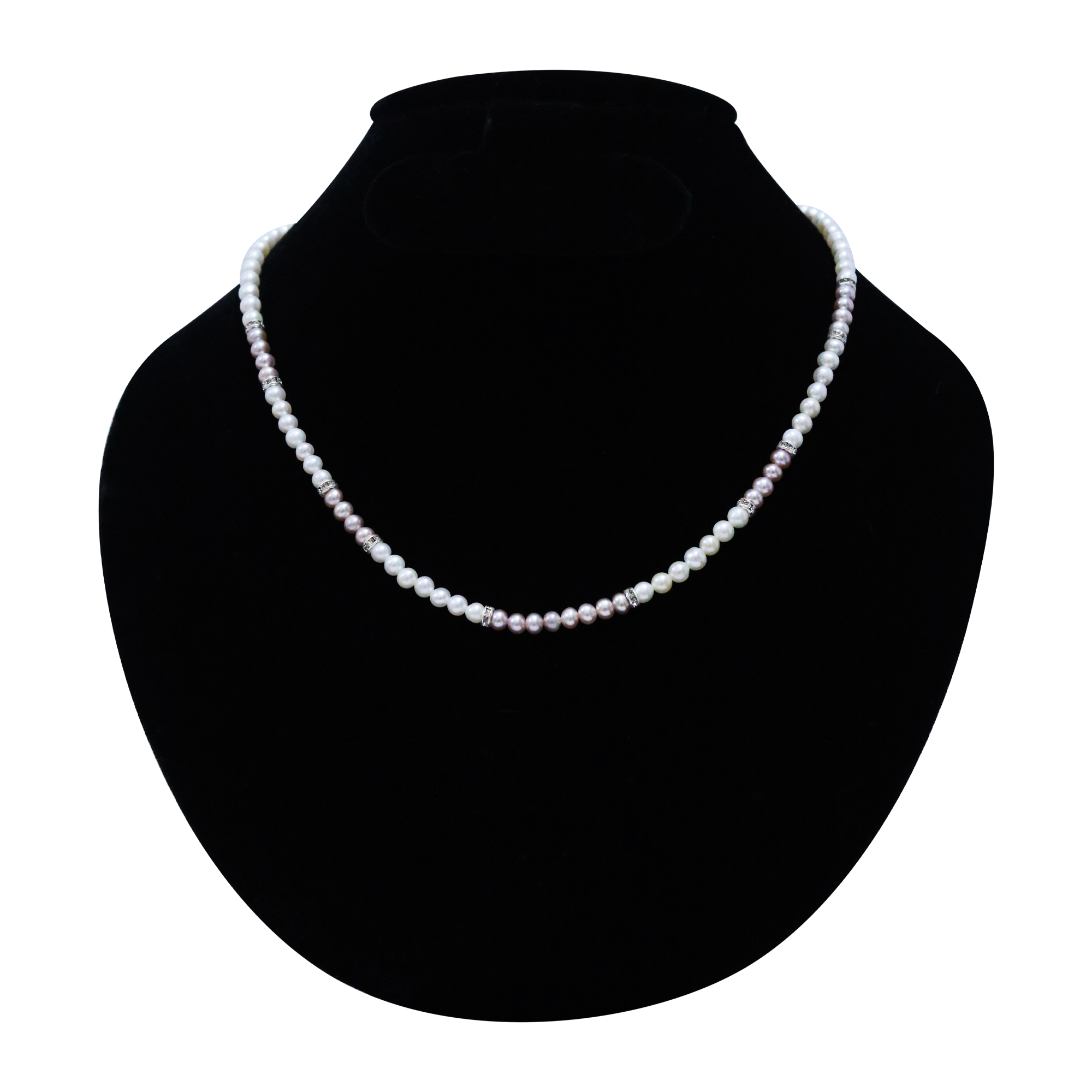 Delicate White & Pink Pearls Necklace With CZ Spacers