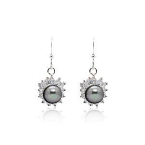 Radiant Hook Earrings With Grey Pearl & CZ