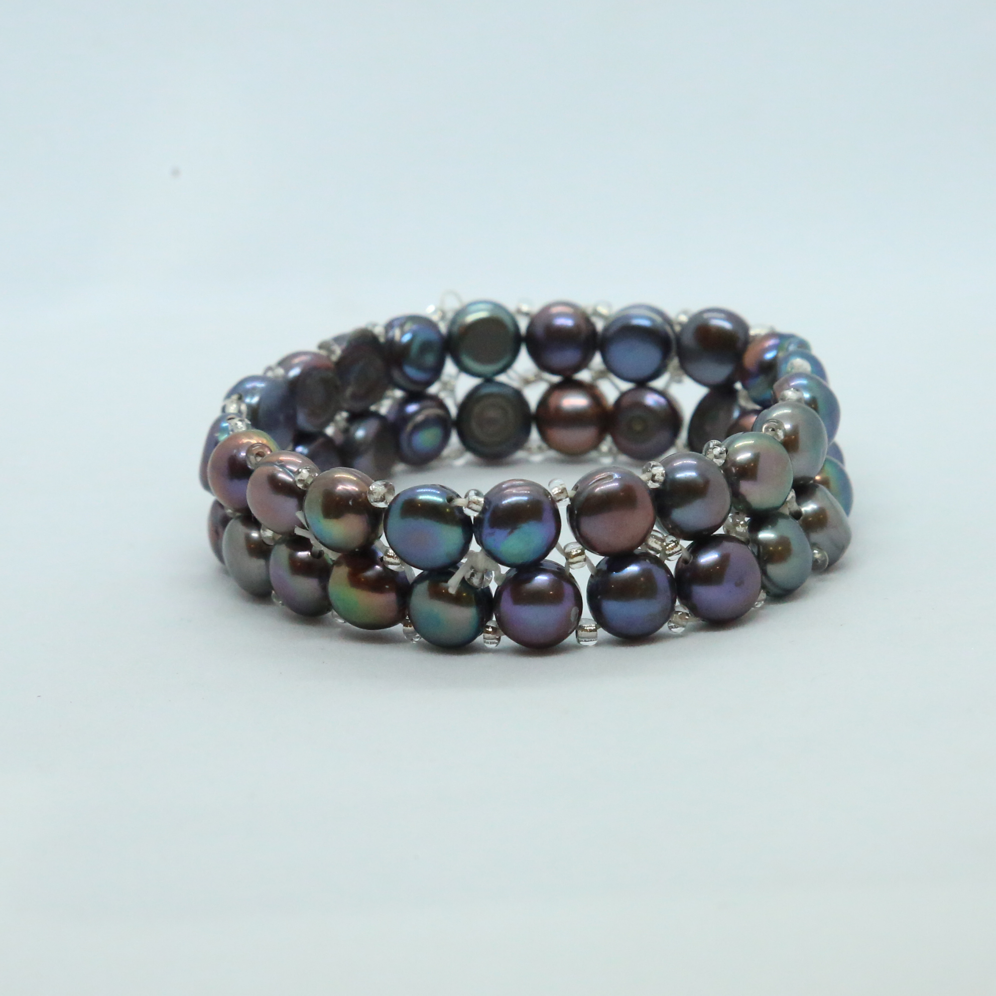 Stretchable 2Line Multicoloured Button Pearls Bracelet-1