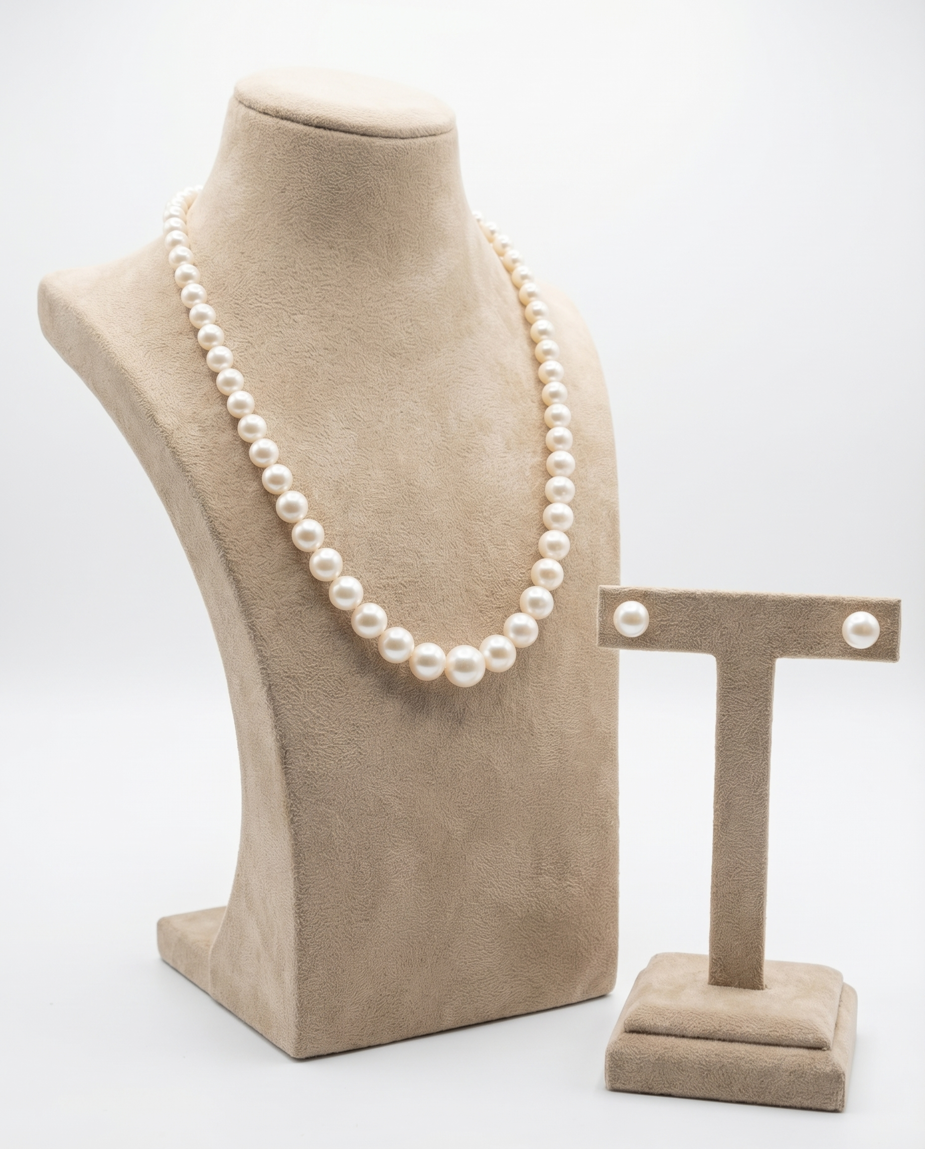 Elegant Single Line 6mm -12mm Graduated White Pearl Necklace Set - Image 2