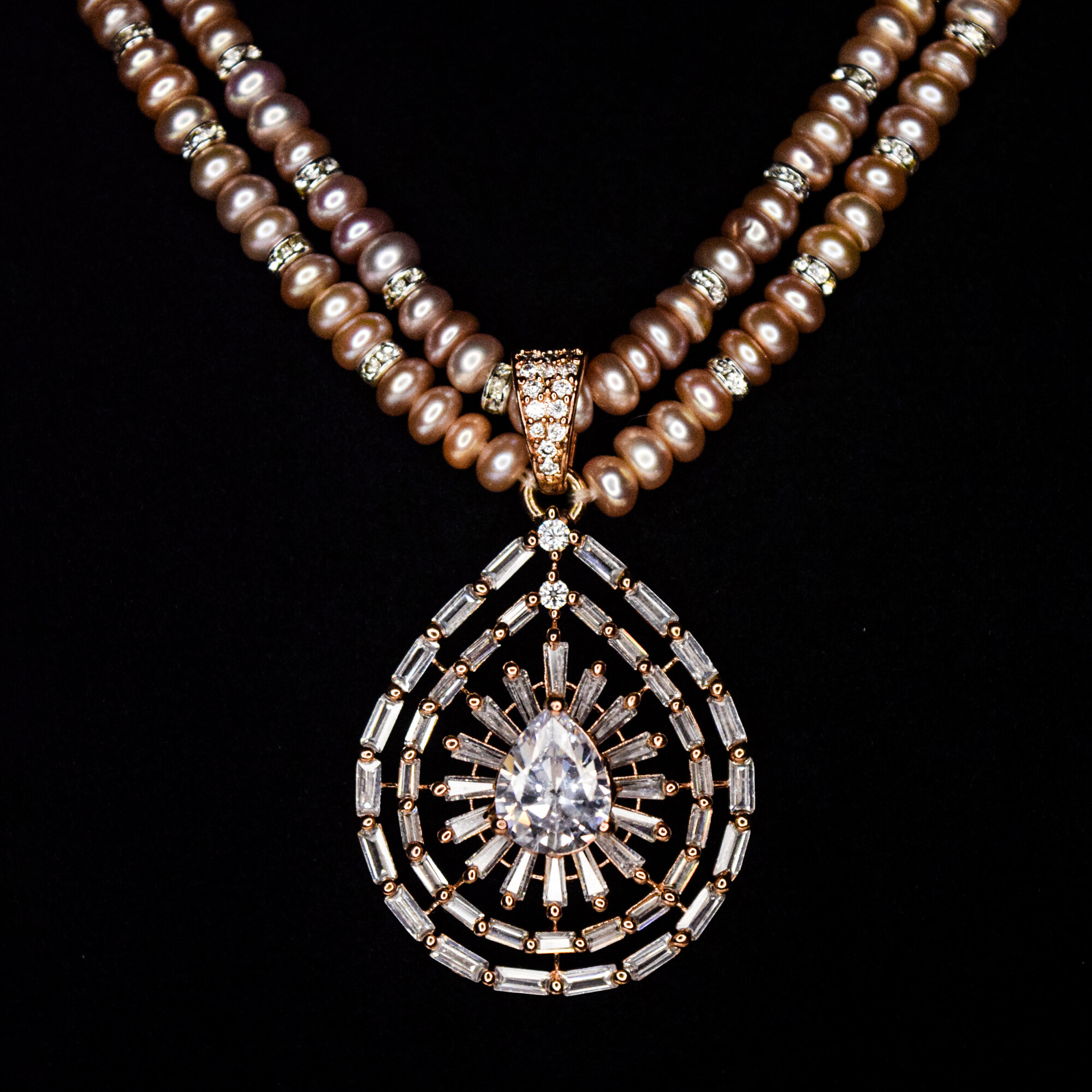 Delightful Lavender Semi-Round Pearl Necklace With Starry Rose Gold Pendant-1