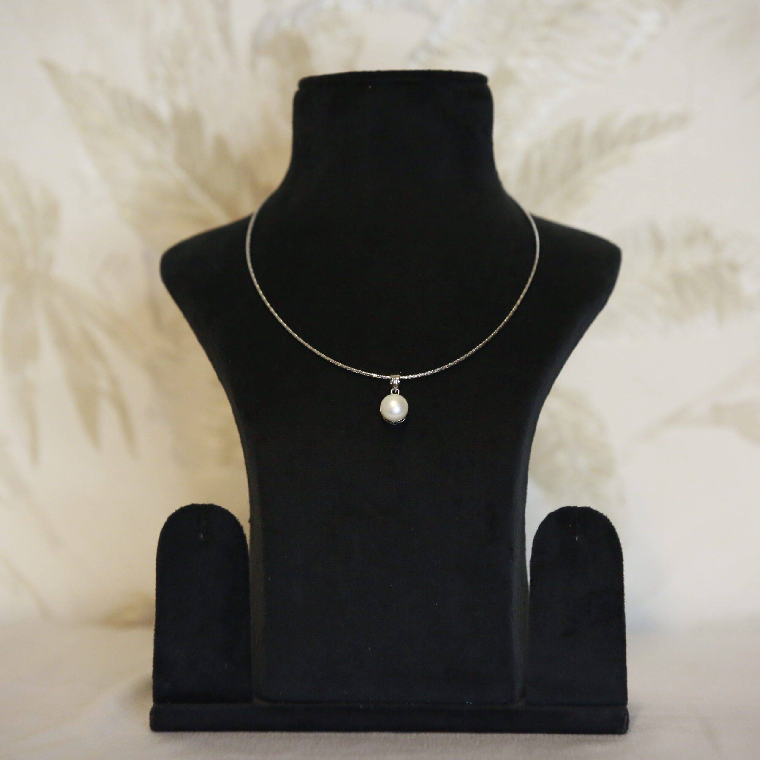 Simple 925 Silver Pendant With 10.5mm White Button Pearl-1