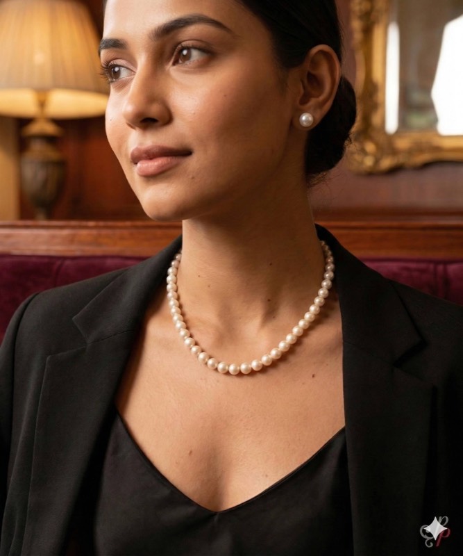 Classic White Pearl Necklace Set — 8mm AAA Round Pearls - Image 2