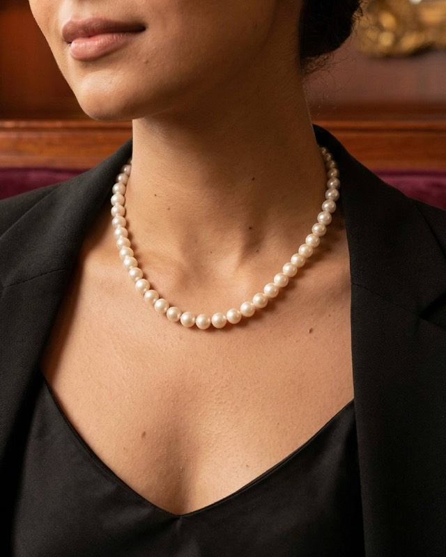 Classic White Pearl Necklace Set — 8mm AAA Round Pearls - Image 3