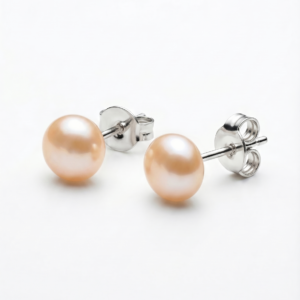 Classic Peach Pearl Studs with 925 Silver Stem