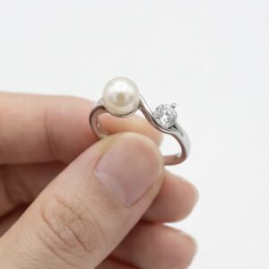 The Moonrise Ring - Freshwater Pearl and CZ Bypass Ring