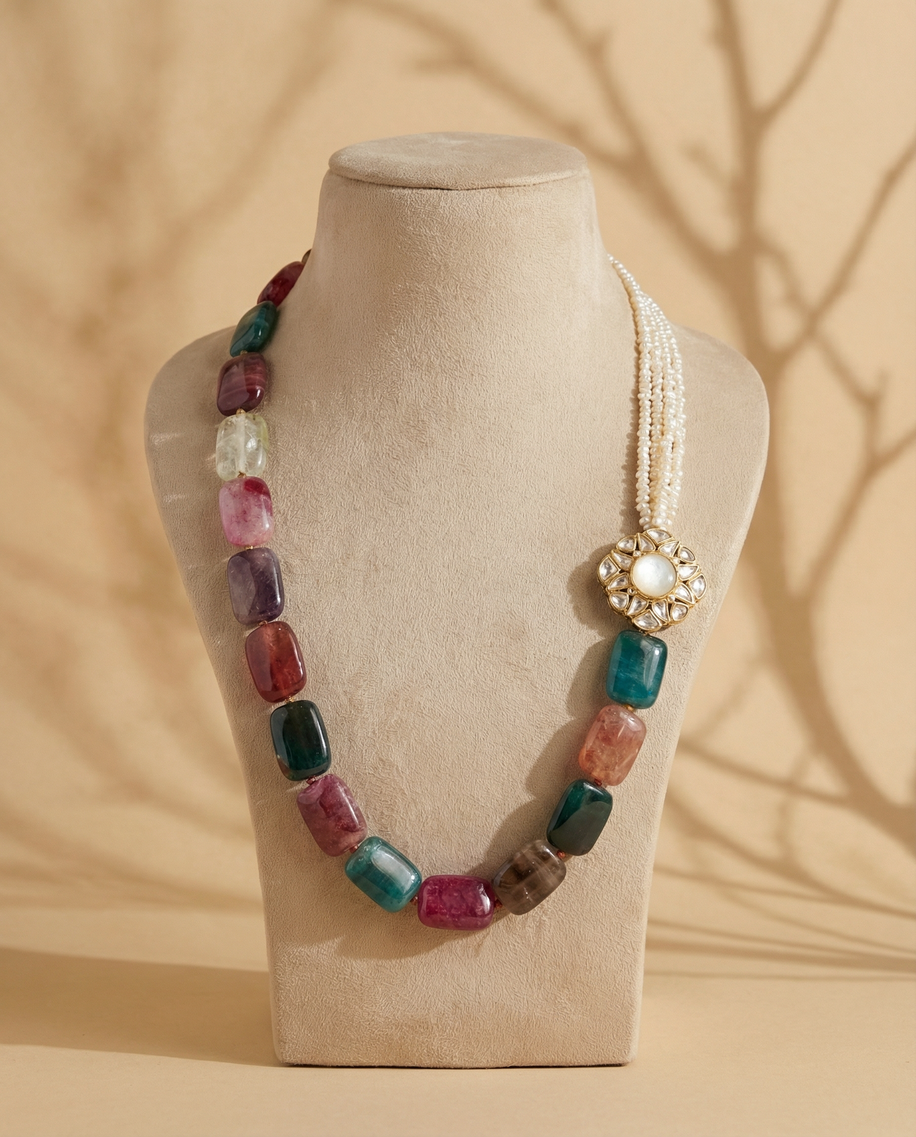 Baroque Pearl Necklace With Polki Pendant - Hero