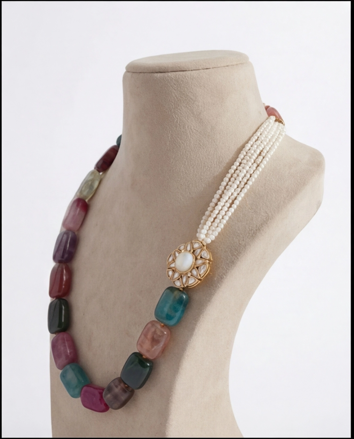 Baroque Pearl Necklace With Polki Pendant - View 6