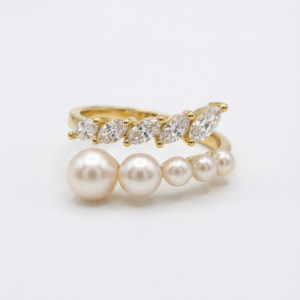 The Tiara Pearl Ring - Graduated Pearls and Marquise CZ